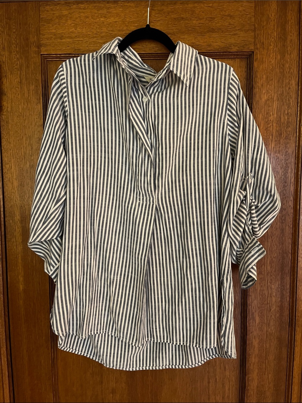 Max Studio Linen Blue and White Striped Tunic Shirt